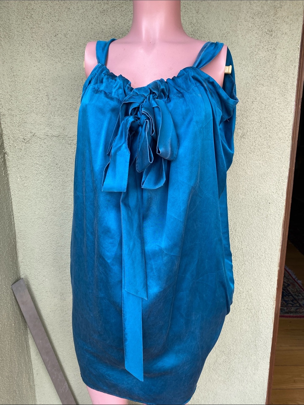 Teal silk satin Draped 1920 style Tank Dress